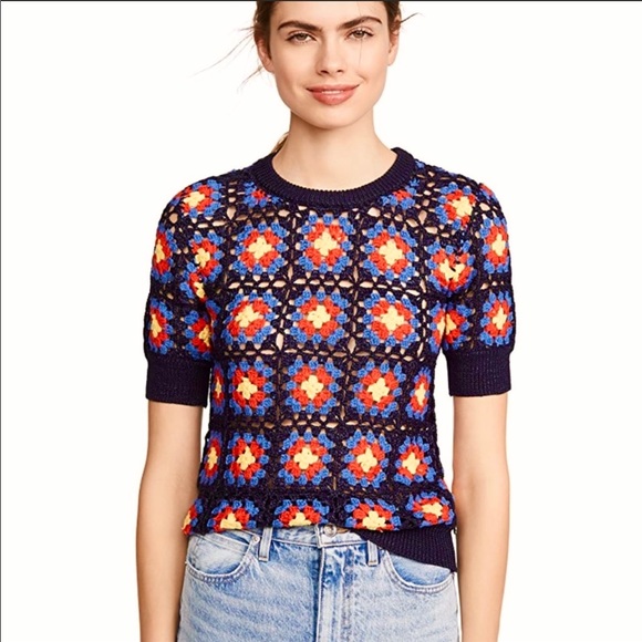 Scotch & Soda Sweaters - Scotch & Soda Crochet Patchwork Boho Sweater Navy XS NWT